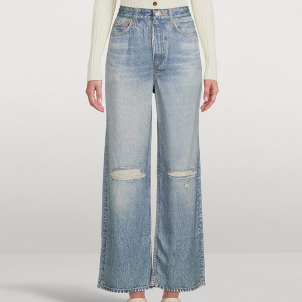 rag & bone Miramar collection trompe  l'œil distressed Light Blue wide leg Jeans